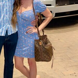 Blue floral milkmaid style dress